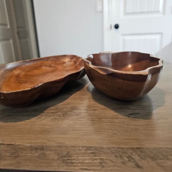 Vintage Monkey Pod Serving Dishes 2 Set Brown Hawaii Philippines Home Decor Boho - Picture 6 of 13